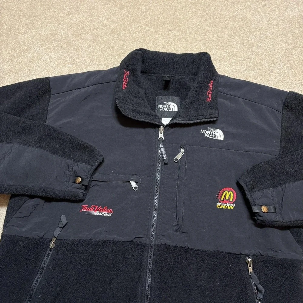 Vtg The North Face‎ Denali Fleece Jacket Mens XL Black Racing McDonalds USA 90s